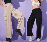 Solid cotton blend cargo lower in sizes S, M, L, XL. Made in India